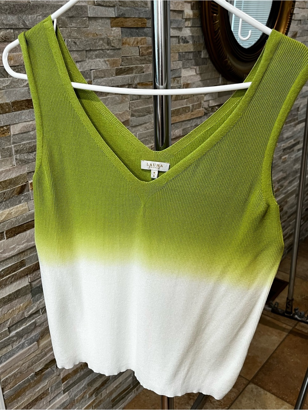 Laura Chartreuse and White Ombre V-Neck Knit Camisole LN